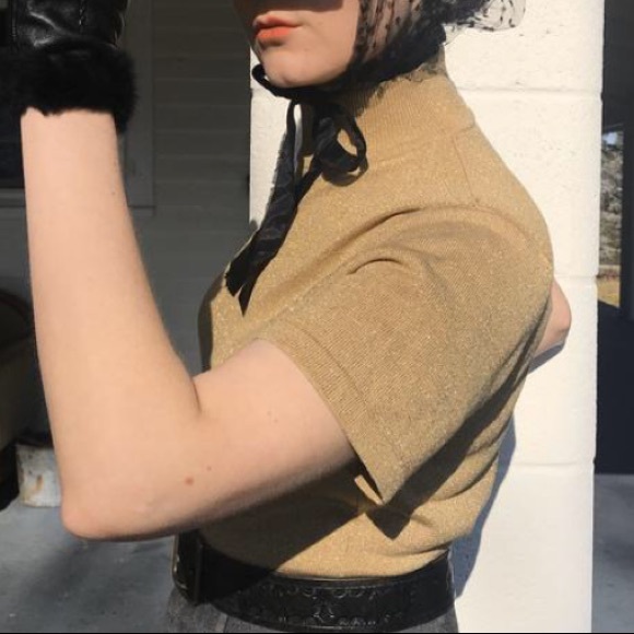 Vintage 70s Disco Gold knit mock neck top / M-L - Picture 5 of 6